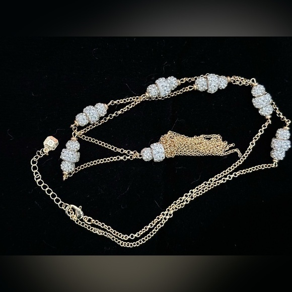 Beaded Tassel Necklace Gold Tone Rhinestone Stone Accent Signed M 5307 P - Picture 2 of 12